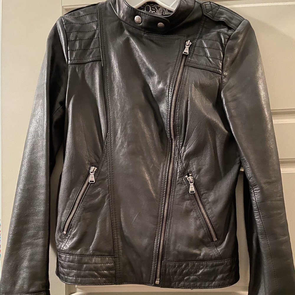 GUESS Black Leather Biker Jacket